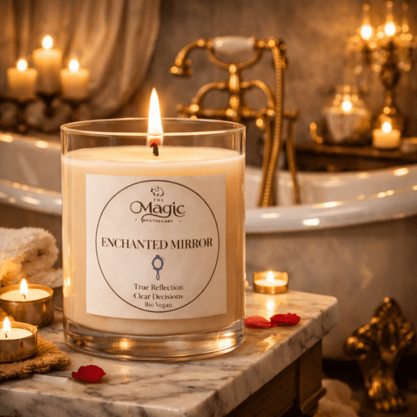 Enchanted Mirror of Truth, candela aromaterapica, candela accesa in bagno con vasca e luce calda, per autoriflessione onesta, The Magic Apothecary