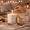Nightfold, aromatherapy candle, hand lighting the candle, cozy atmosphere, for deep sleep and rest, The Magic Apothecary
