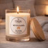 Seven Gates, aromatherapy candle, lit candle, wooden lid resting beside, for courage and transformation, The Magic Apothecary