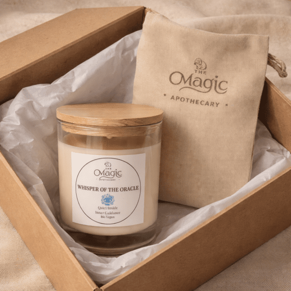 Whisper of the Oracle, aromatherapy candle, gift set with box and pouch, for intuition and understanding, The Magic Apothecary