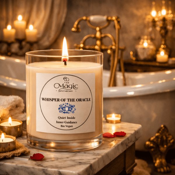 Whisper of the Oracle, candela aromaterapica, candela accesa in bagno con vasca e luce calda, per intuizione e comprensione, The Magic Apothecary