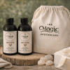 Devote dry skin set with two bottles next to The Magic Apothecary pouch and gift box