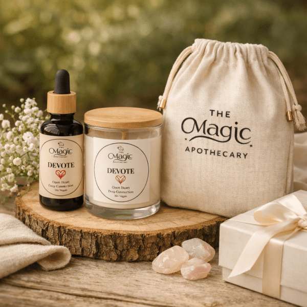 et ritual Devote, foto para regalo, vela y mezcla de aceites esenciales, amor y conexión, The Magic Apothecary