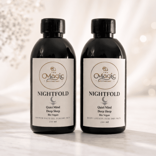 Due flaconi Nightfold, crema corpo e docciaschiuma per pelle secca, 250 ml, The Magic Apothecary