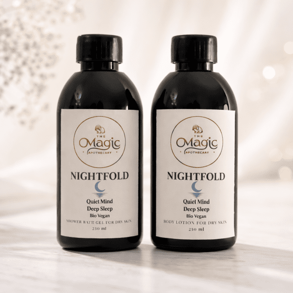 Nightfold dry skin ritual set, shower gel and body cream 250 ml Two Nightfold bottles, body cream and shower gel for dry skin, 250 ml, The Magic Apothecary
